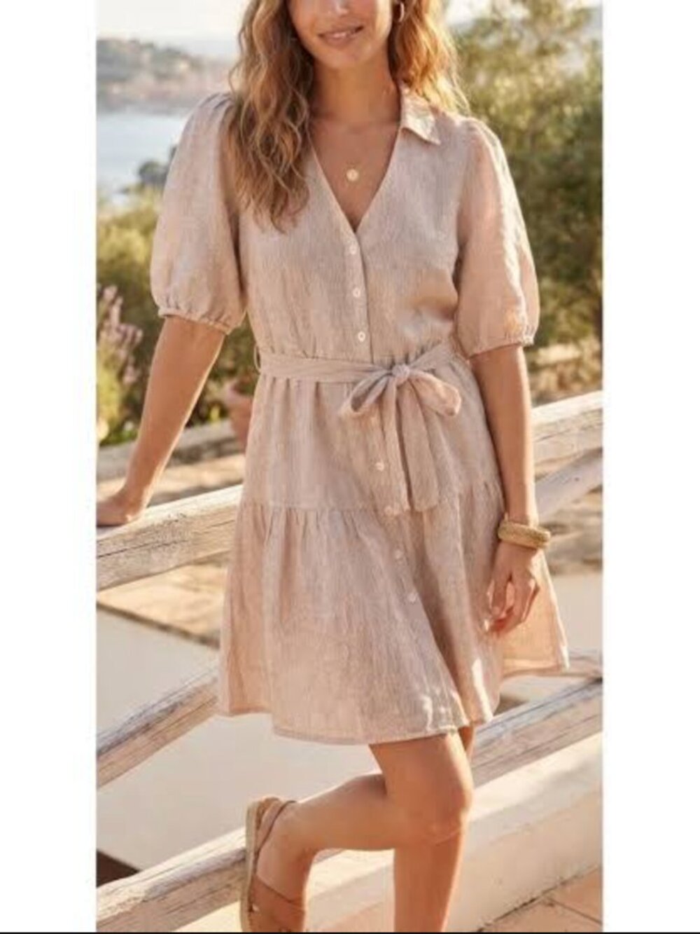 Mango Dolly Striped Linen-Blend Shirt Dress in Size 6